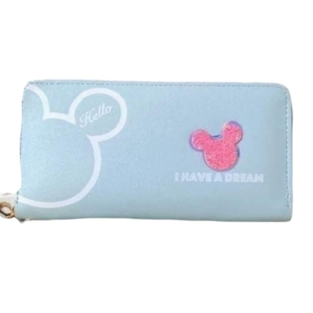 Disney Mickey Minnie Mouse Wallet Blue Womens Small Clutch Wristlet Purse - Picture 1 of 6